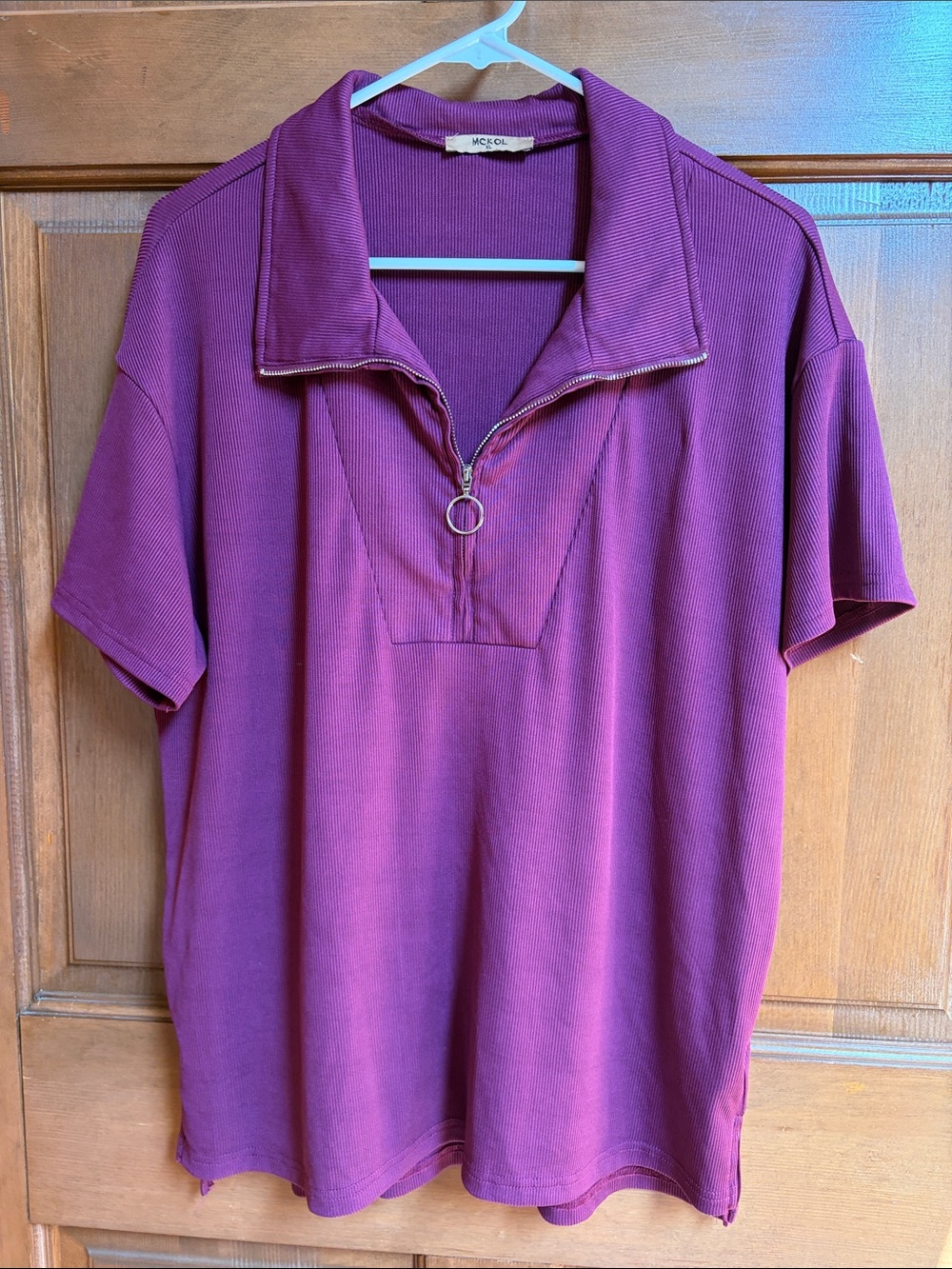 Women's Short Sleeve Polo with Ring Zip — Deep Berry